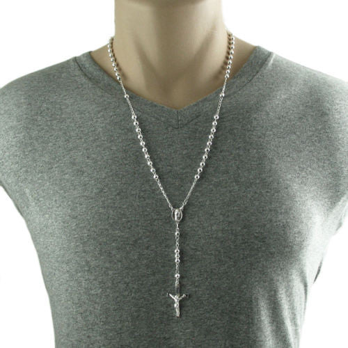 Dashing Sterling Silver 5mm Faceted Beads Rosary Necklace. Available in 2  Lengths.