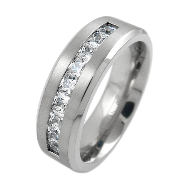 Gorgeous White Channel Titanium online Mens Wedding Band