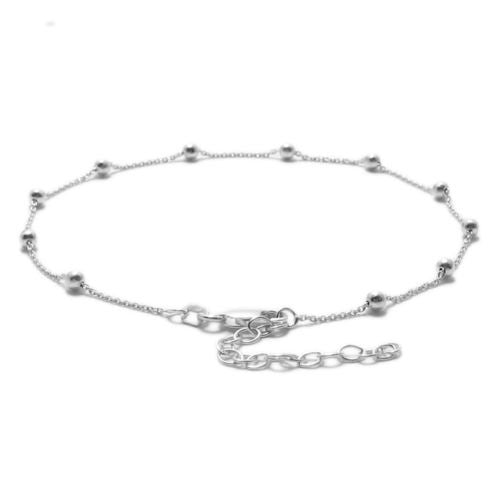 Ankle Bracelet Rosary Cross Beads Anklet 925 Sterling Silver Adjustable  8-11.5