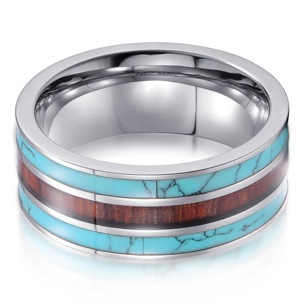 Polished Silver Low Dome Tungsten Band Ring w/ Green Fishing Line Inlay -  925Express