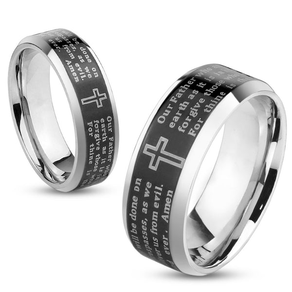  Stainless Steel Ring with Laser Inscription (Black, 5):  Clothing, Shoes & Jewelry