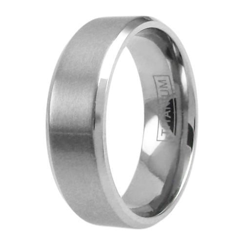 Classic Black Stainless Steel Flat Band Ring with Beveled Edges