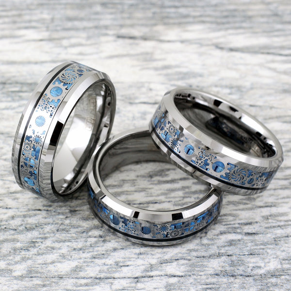 Blue Titanium Ring w/ Blue & Black Carbon Fiber Inlay. Wholesale -  925Express