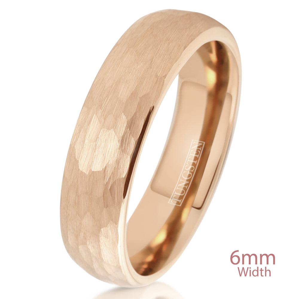 Tungsten 6mm Ring Hammered Gold with Comfort fit band