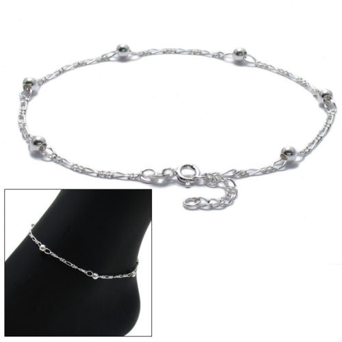 Delicate Sterling Silver Adjustable Rolo Beaded Anklet. Wholesale