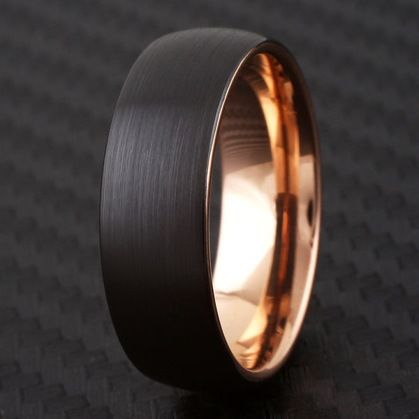 Two-tone Black/Rose Gold Ring. Wholesale Tungsten Ring. - 925Express