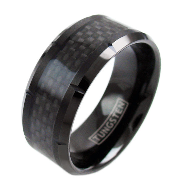 Black Tungsten Ring 3 Piece Couple Set 10mm & 6mm Black 