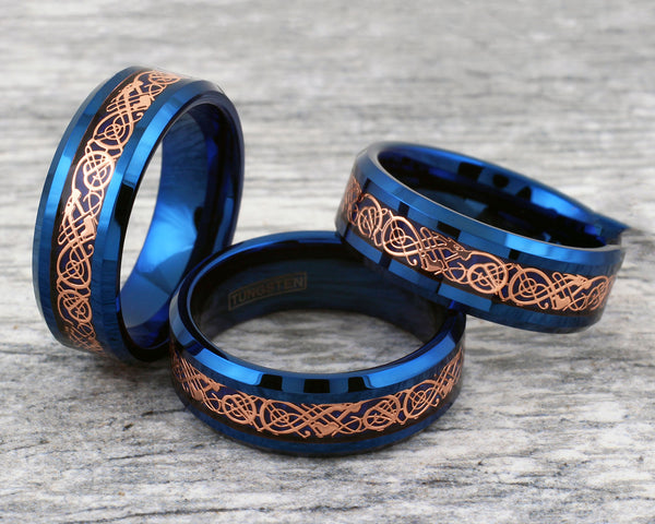 Celtic Dragon Tungsten Carbide Rings With Carbon Fiber Inlay