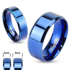 Classic Flat Ion Plated Black Stainless Steel Band Ring with Beveled Edges. Couple Ring.