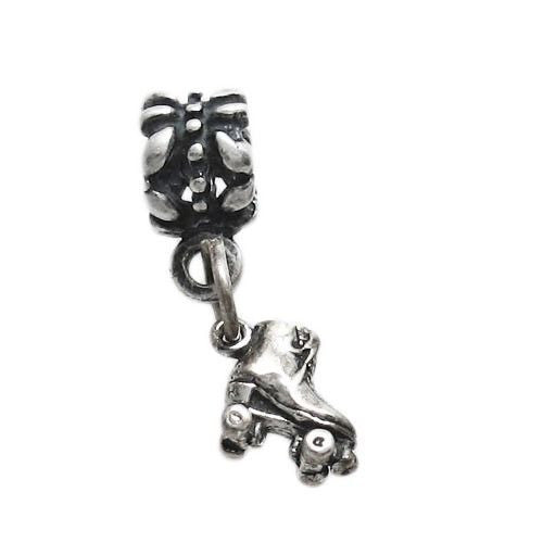 Roller Skate with Euro Bead. Charm in Sterling Silver - 925Express