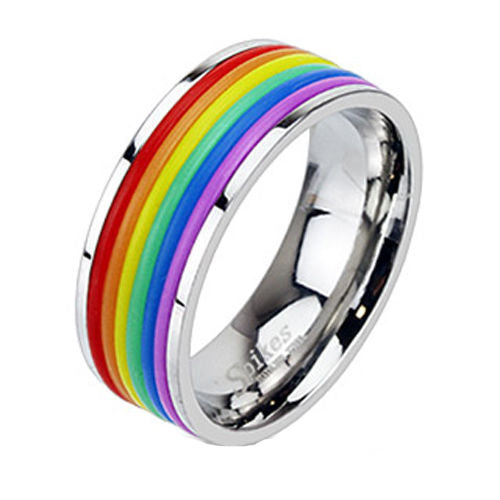 Rubber Rainbow Stripes. Wholesale Stainless Steel Ring - 925Express