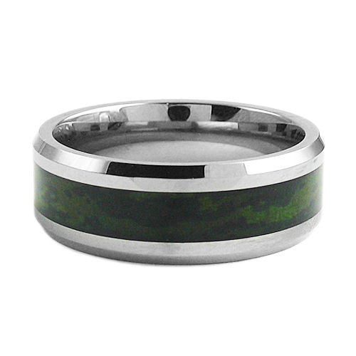 Polished Silver Low Dome Tungsten Band Ring w/ Green Fishing Line Inlay -  925Express