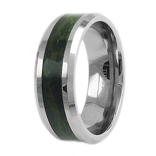 Polished Silver Low Dome Tungsten Band Ring w/ Green Fishing Line Inlay -  925Express