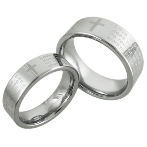 silver tungsten ring with engraved 1st corinthians bible verse for men and women wholesale tungsten rings main photo