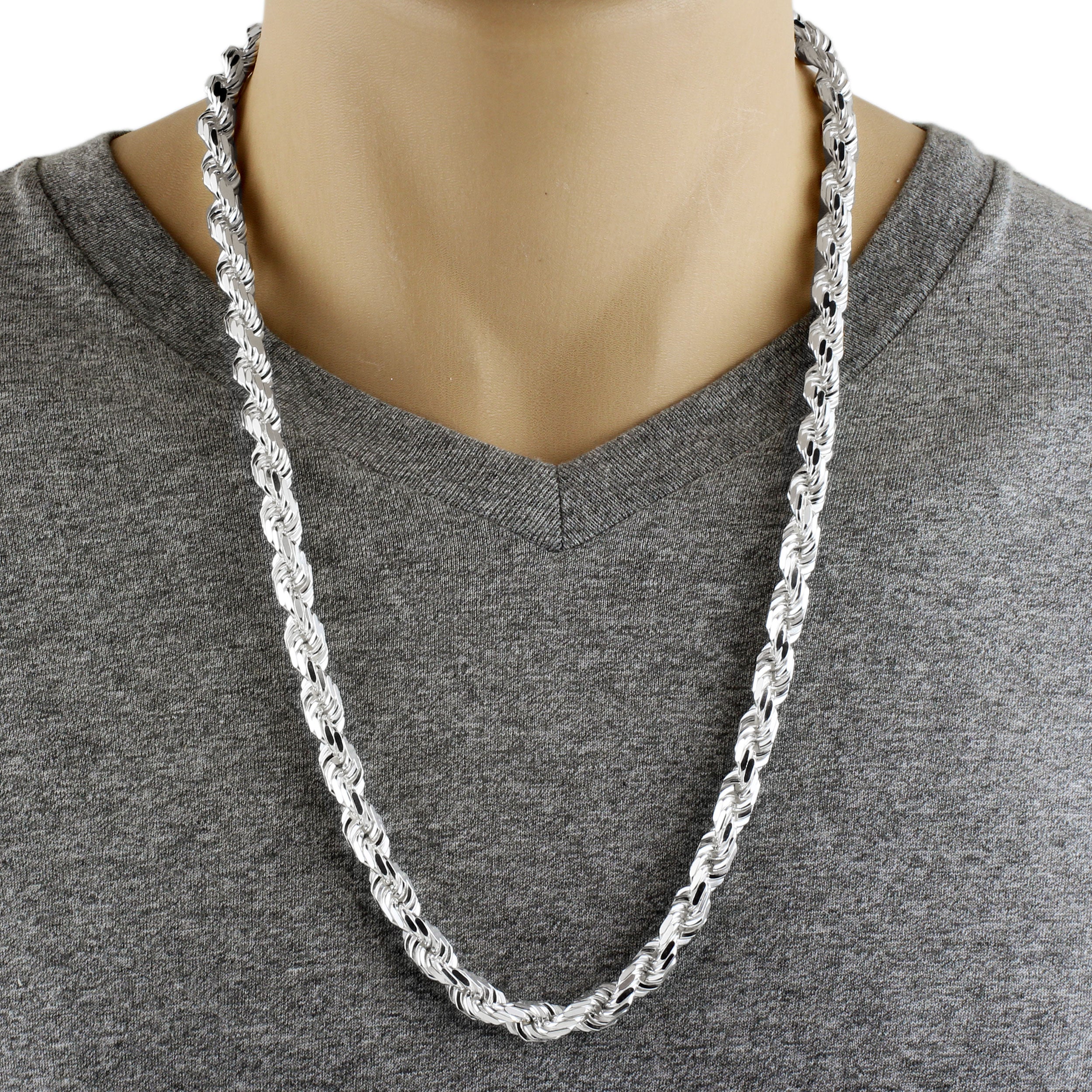 Sterling Silver Diamond Cut Rope Chain Necklace in 8mm Width