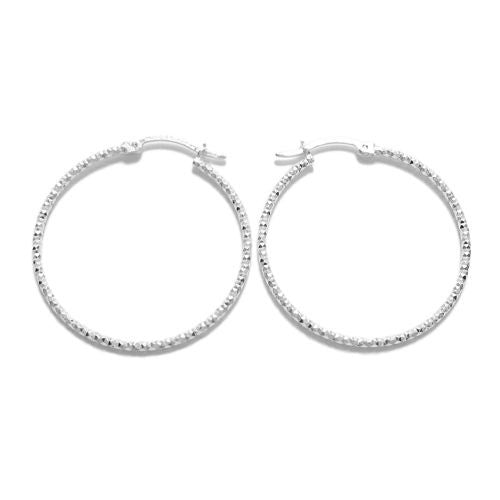 Sterling Silver Thin 33mm Diamond Cut Hoop Earrings