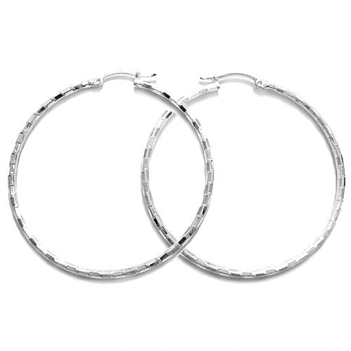 Sterling Silver Thin 49mm Diameter Faceted Hoop Earring - 925Express