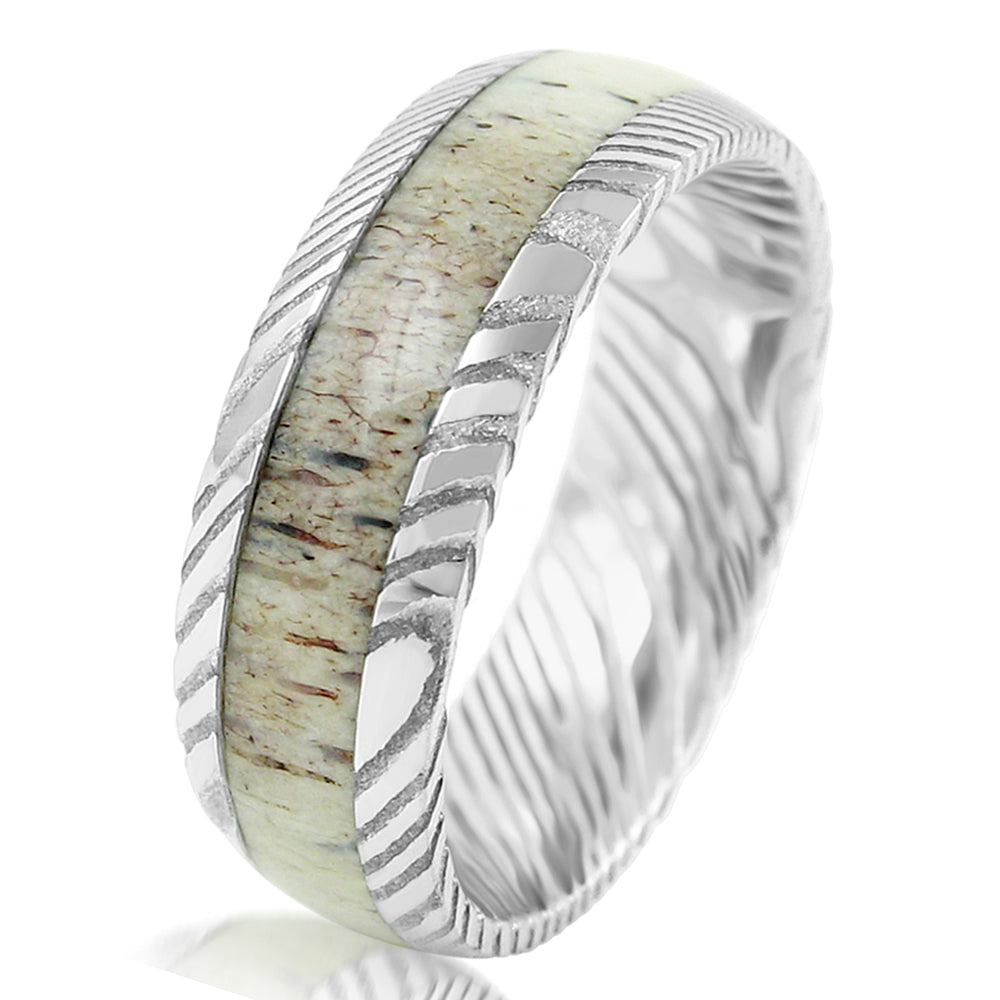 Unique Mens Wedding Bands Damascus Steel with Bubinga Wood Inlay Design | Urban Designer 8