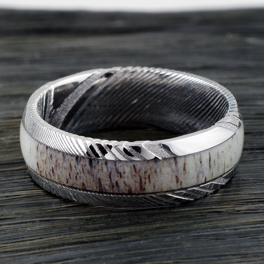 Unique Mens Wedding Bands Damascus Steel with Bubinga Wood Inlay Design | Urban Designer 8